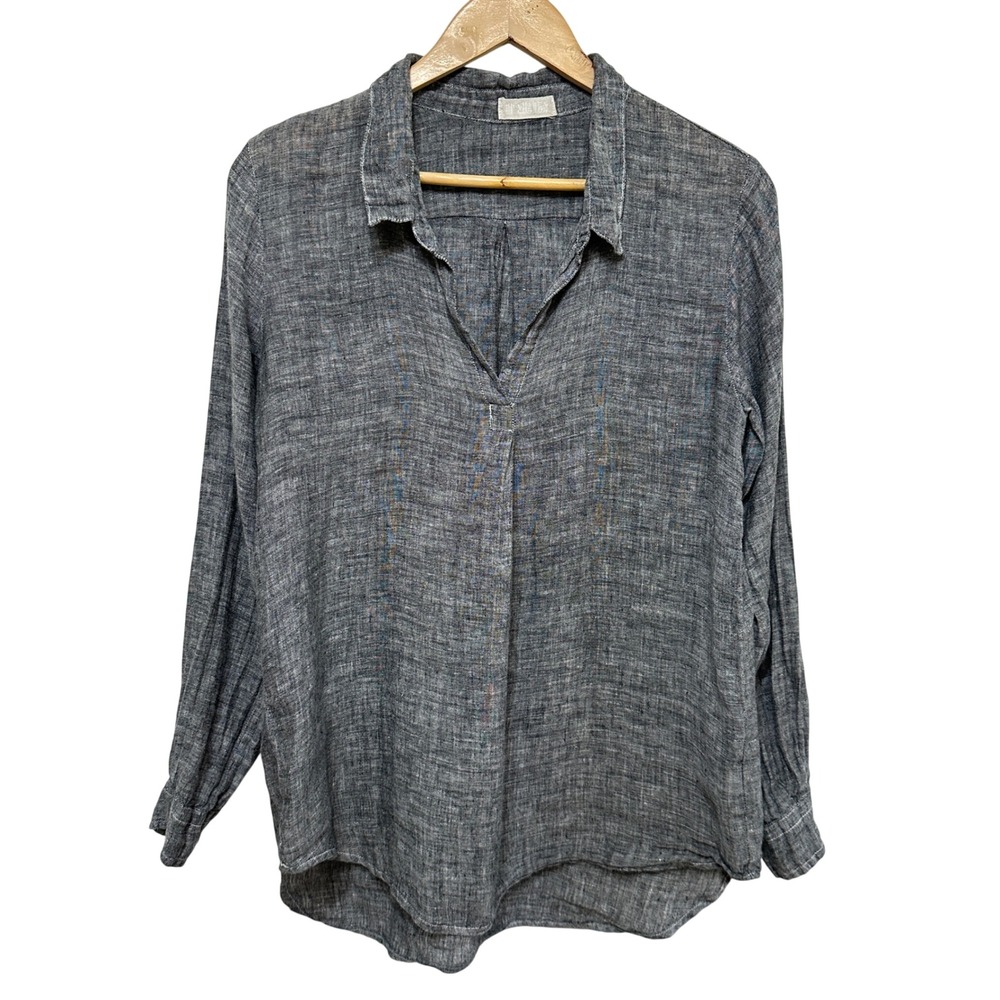 CP Shades 100% Linen Popover Tunic Shirt Womens XS Grey Long Sleeve Made in USA
